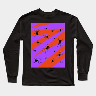 Halloween Spider Pattern on Purple and Orange Long Sleeve T-Shirt